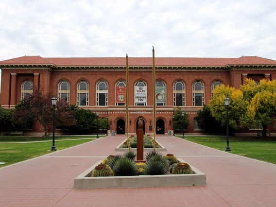 A red brick building.